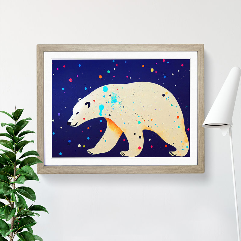 Splashed Polar Bear Abstract - Framed Print, Oak