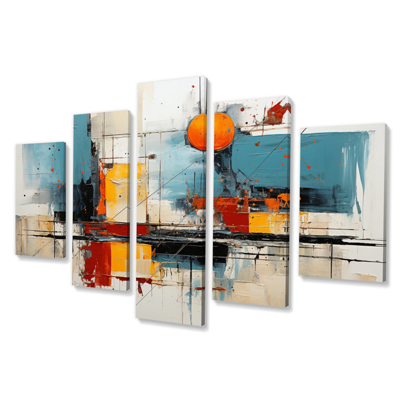«Teal Orange Bold Flow Collage», reproduction de toile tendue 5 pièces