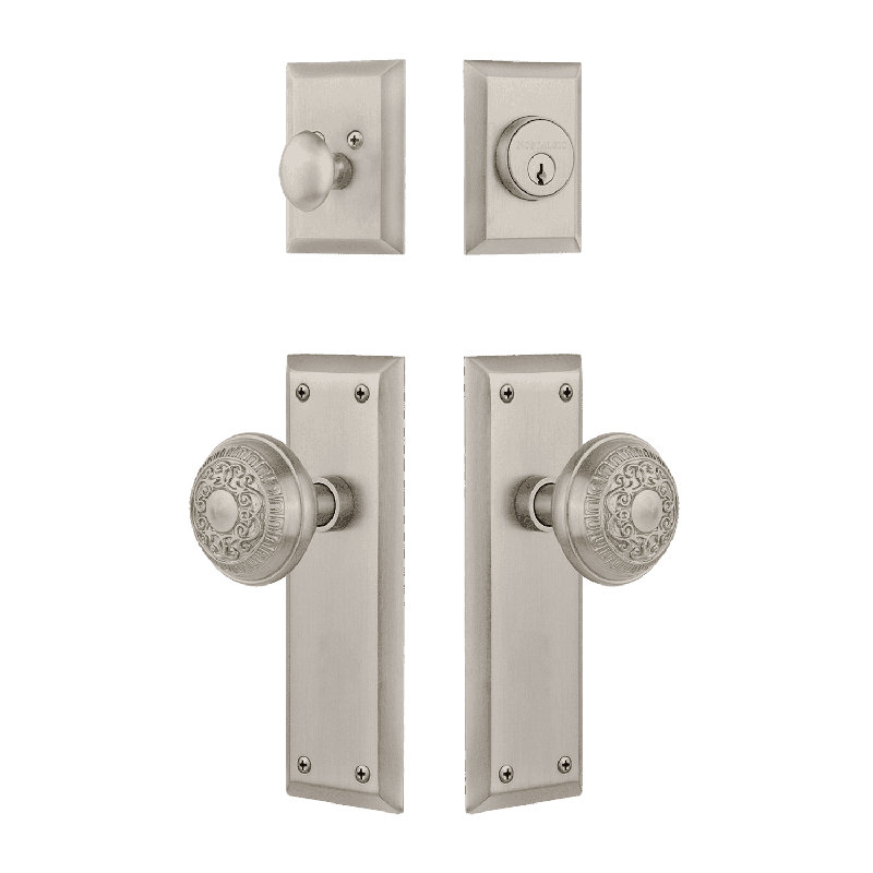 Nostalgic Warehouse New York Entry Set with Egg & Dart Knob, Satin Nickel, 2.75