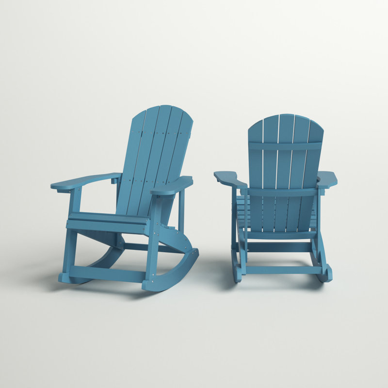 Baltazar Polyresin Wood Indoor/Outdoor Adirondack Rocking Chair, Sea Foam