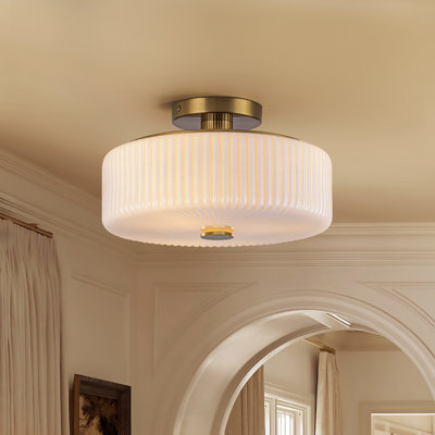 3 - Light Ribbed Glass Semi Flush Mount