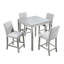 Table 5 pièces à hauteur de comptoir avec structure carrée et 4 chaises rembourrées en gris argenté