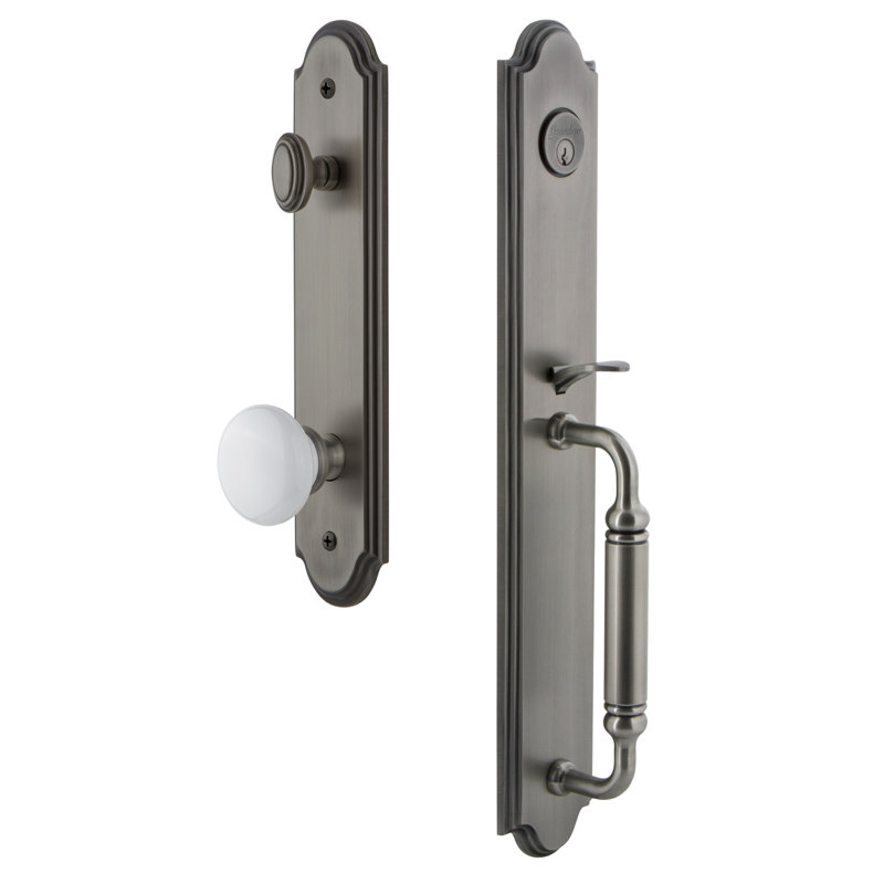 Arc One-Piece Complete Inactive Dummy Handleset with C Grip and Hyde Park Knob, Antique Pewter