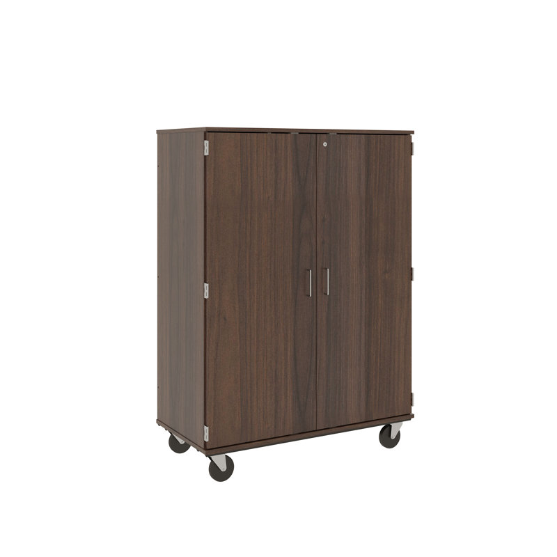 Armoire de salle de classe à 5 compartiments avec roulettes, Noyer sépia