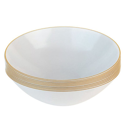 Bols ronds en plastique blanc 16 oz avec bordure dorée Ecoqualité 240 invités