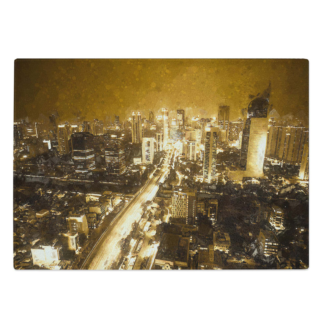 Glass Golden Jakarta Skyline in Abstract Chopping Board
