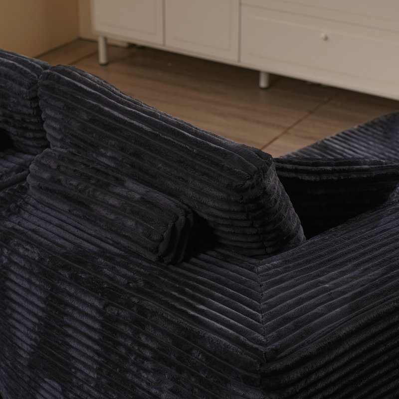 Ensemble de conversation modulaire 3 pièces en velours côtelé, sans assemblage requis, avec canapé modulaire de 79 po, Noir