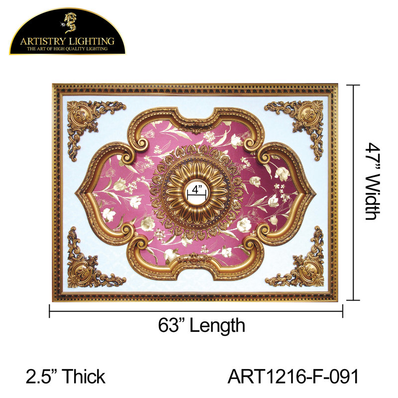 Médaillon de plafond rectangulaire de centre tulip, H 2,5 po x l 63 po x P 47 po