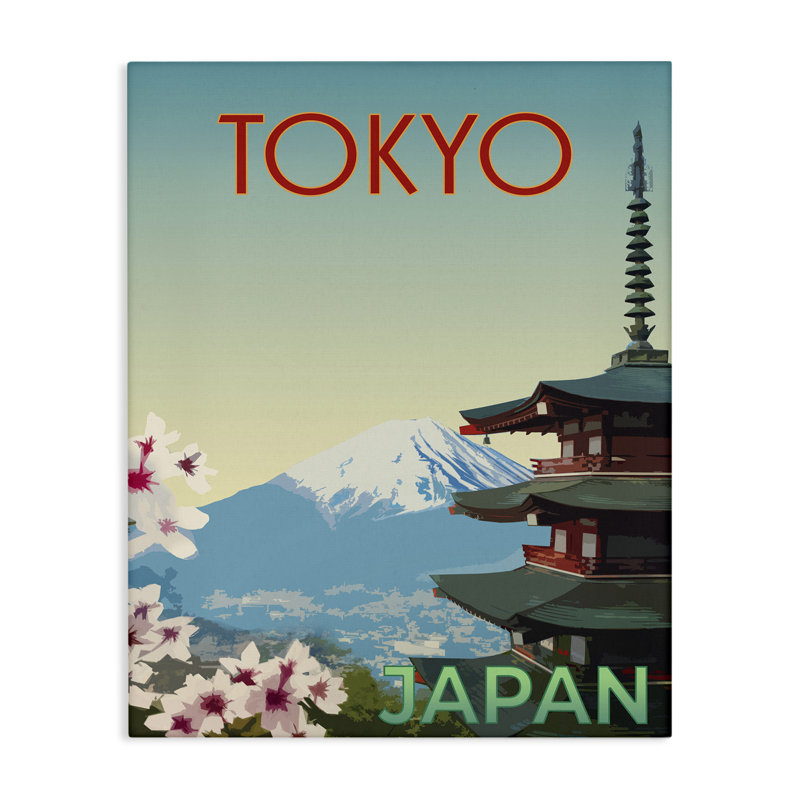 Toile rétro de paysage de Tokyo, design par Victoria Barnes, H 20 po x l 16 po