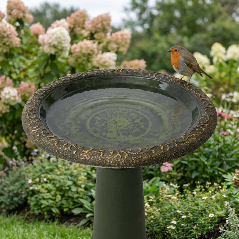 Marbled Glaze Bird Bath, Green