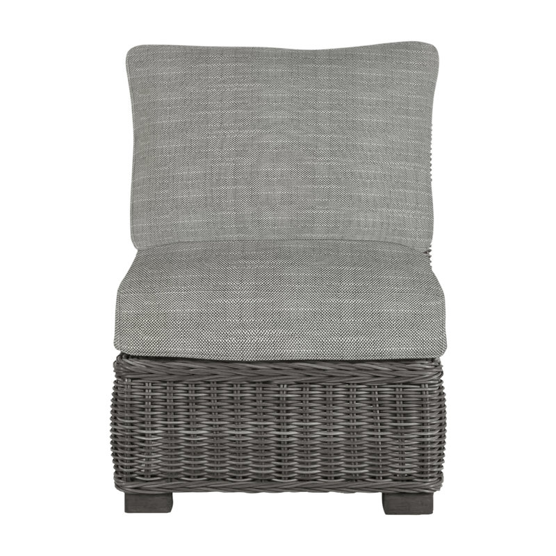 Rustic Woven Sectional Slipper Chair, Slate Gray, Rollo Silver InsideOut® Linen, Welt