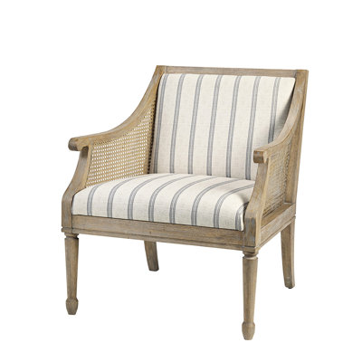 Upholstered Accent Chair In Beige, Solid Wood Legs, Cane Accents, Cozy Seat Armchair With And Back, Frame, Arms, 300 Lbs Weight Capacity
