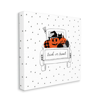 «Trick Or Friate Truck Pumpkins Doodle», dessin noir, estampe numérique, art texturé par Amylee Week