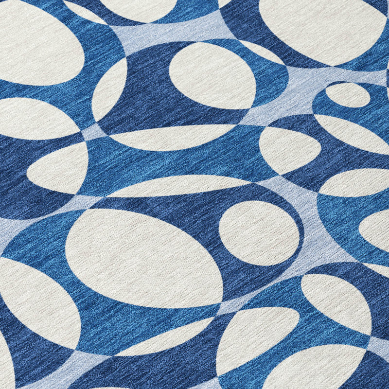 Tapis abstrait lavable à la machine intérieur / extérieur ACN2536, Bleu, Rectangle 2 pi 6 po x 3 pi 10 po