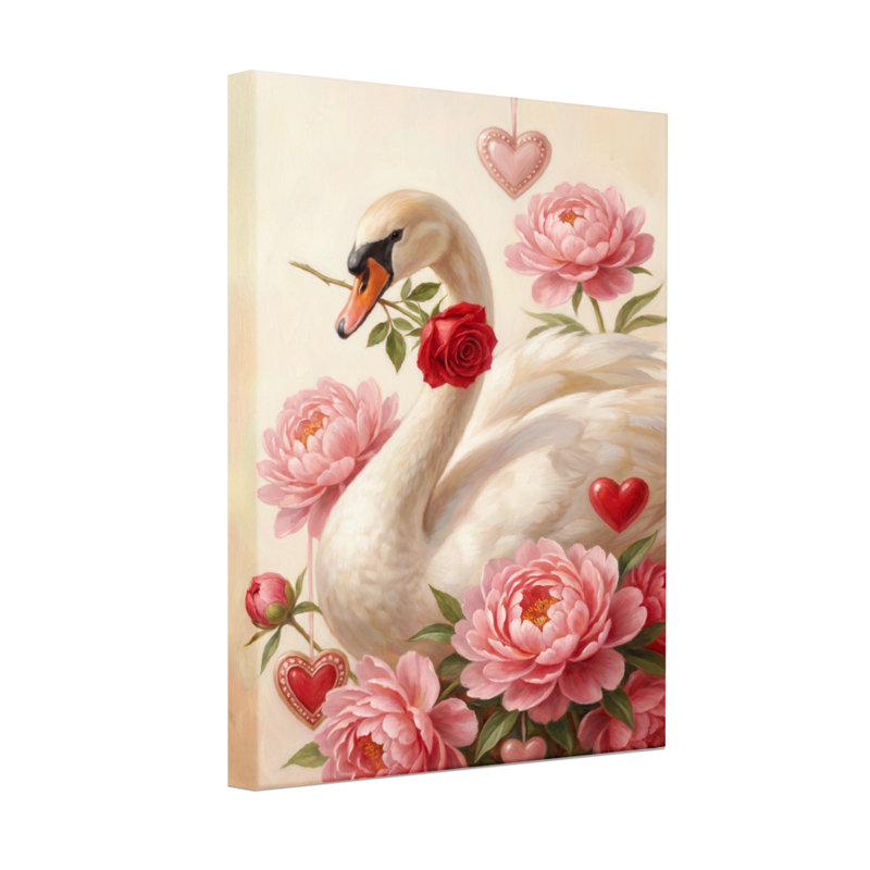 Plantes et fleurs - motif de cygne avec roses et cœurs, H 30 po x l 20 po