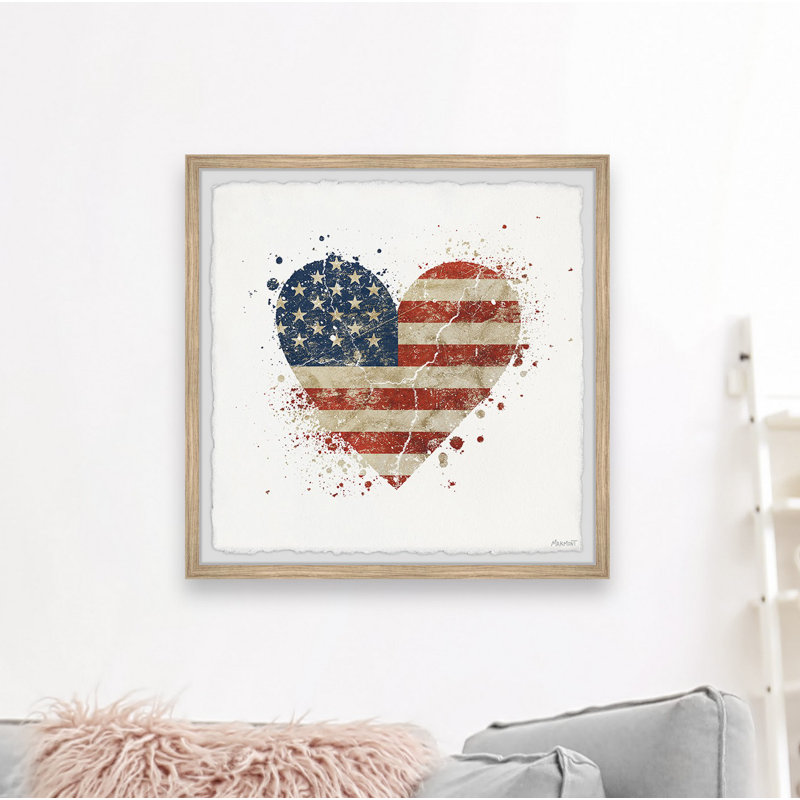 Impression encadrée « USA Heart flag », H 32 po x l 32 po x P 1,5 po