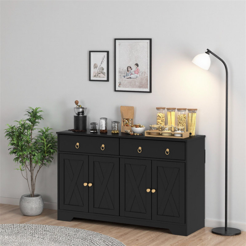 Buffet de cuisine avec tiroirs et portes, Noir