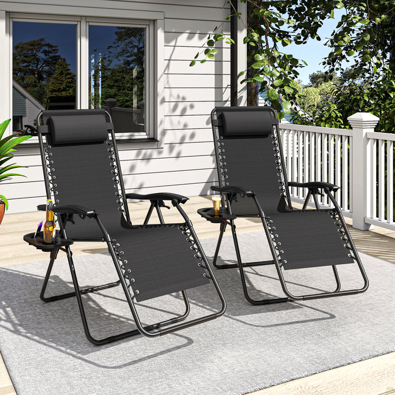 Méridienne pliante Zero Gravity, fauteuil inclinable d'une capacité de 300 lb avec appui-tête et plateau amovible, réglable de 90 à 170 °, portable pour l'extérieur