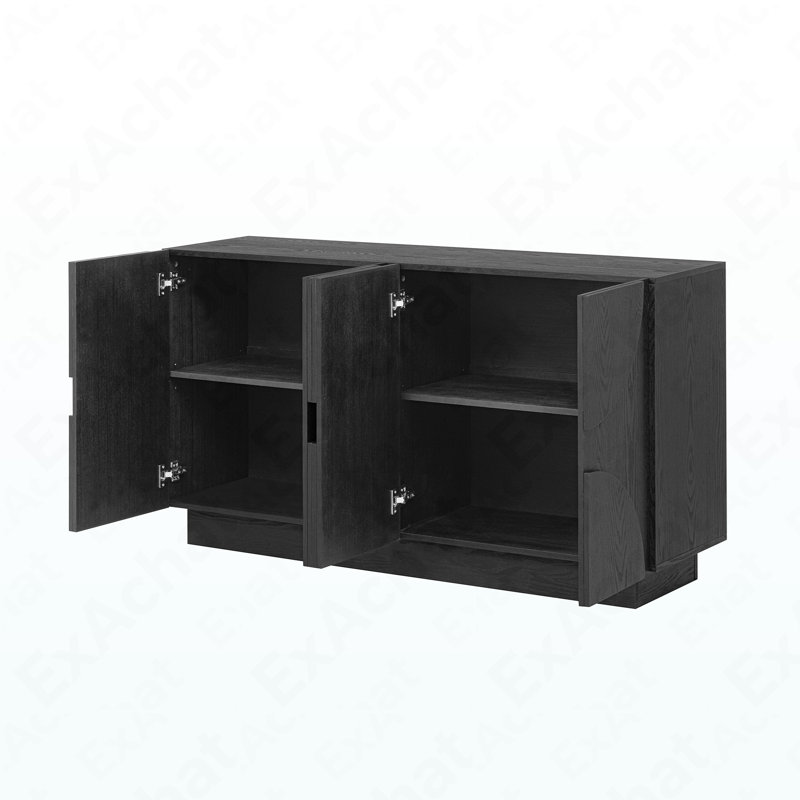 Hargett 4-Door Sideboard with Textured Semi-Circle Fronts & Adjustable Shelves, Black