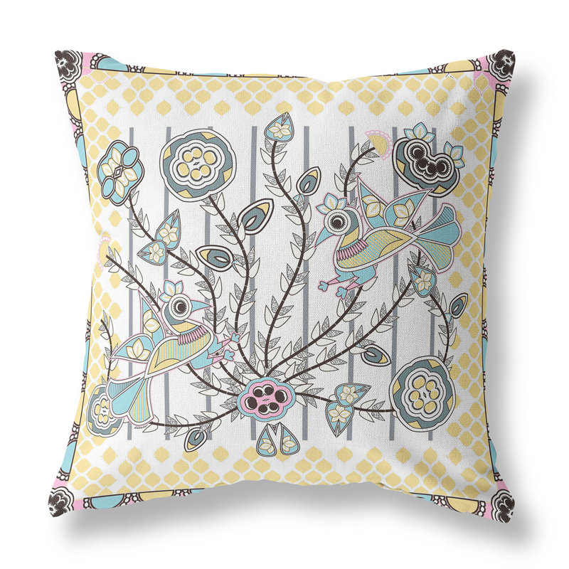 Coussin décoratif à motif floral 16 po x 16 po, Gris / blanc