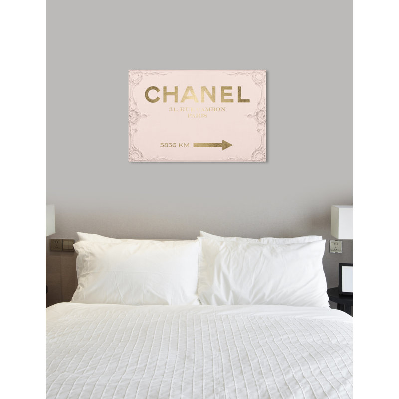 Couture Road Sign Rococo Gold Blush - reproduction d'art textuel sur toile, H 20 po x l 30 po x P 1,5 po, Toile tendue
