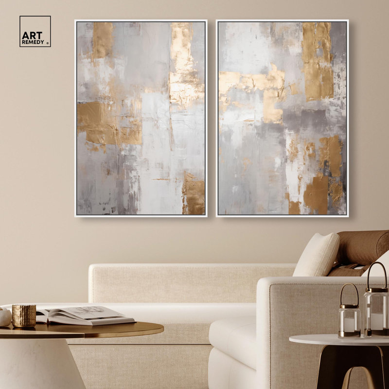 Tranquility Gold Art , H 37 po x l 25 po, Impression dans un cadre flottant sans passe-parto, Blanc