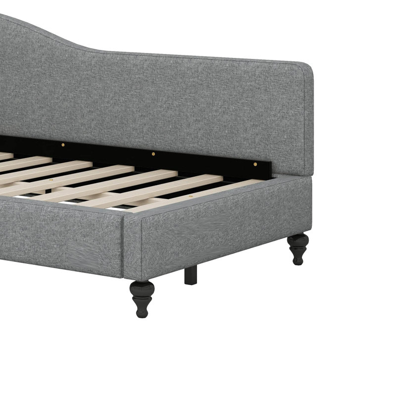 L-Shaped Linen Daybed With Solid Wood Legs, Gray, Twin