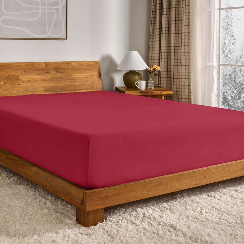 Drap-housse en flanelle de coton, Drap-housse pour lit simple TG, Rouge