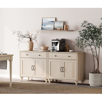 Commode pour bébé Corretta avec portes en bois, commode pour enfant avec 2 grands tiroirs, meuble de rangement spacieux en bois de style moderne du milieu du siècle, petite commode pour salon, chambre d'enfant, couloir, beige, 2 pièces