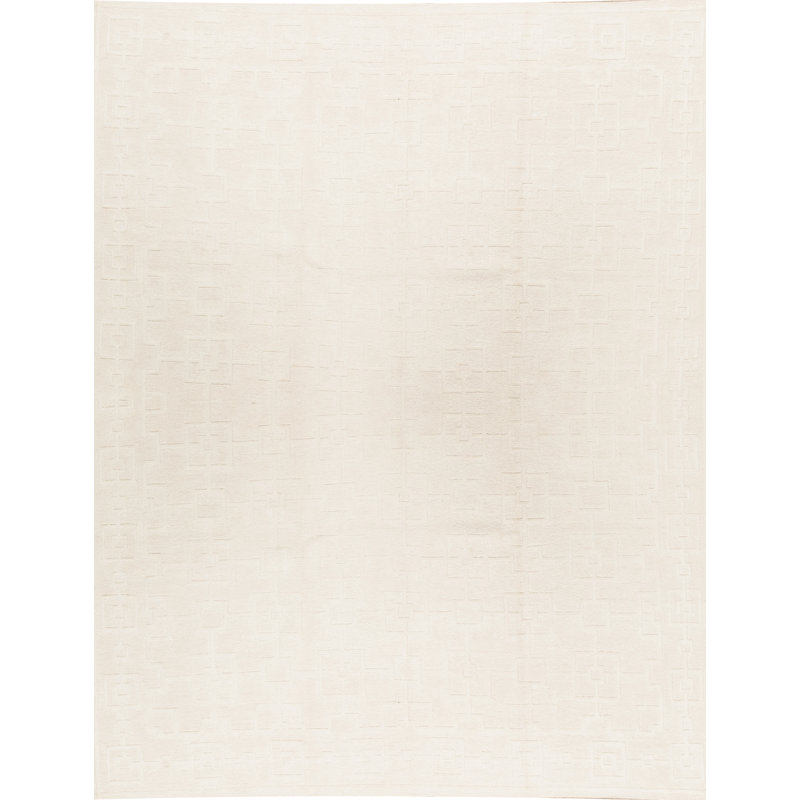 Wool Geometric Area Rug in Cream