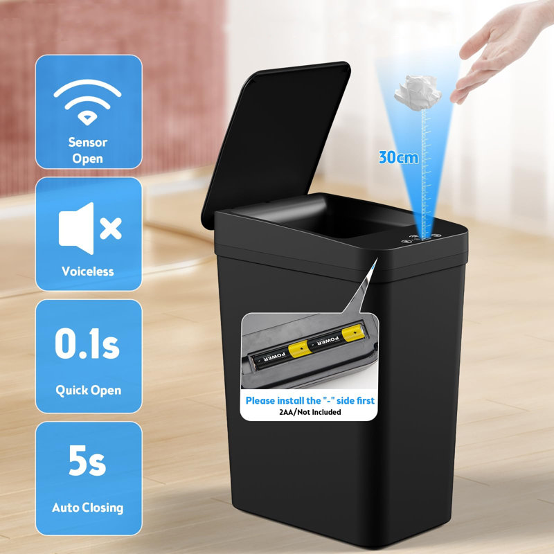 Acrylonitrile Butadiene Styrene Motion Sensor Kitchen Trash Can - 2.2 Gallons, Black