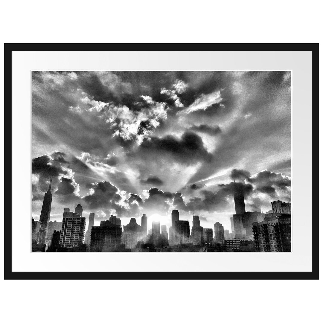 Gerahmtes Poster Chicago Skyline im Sonnenaufgang