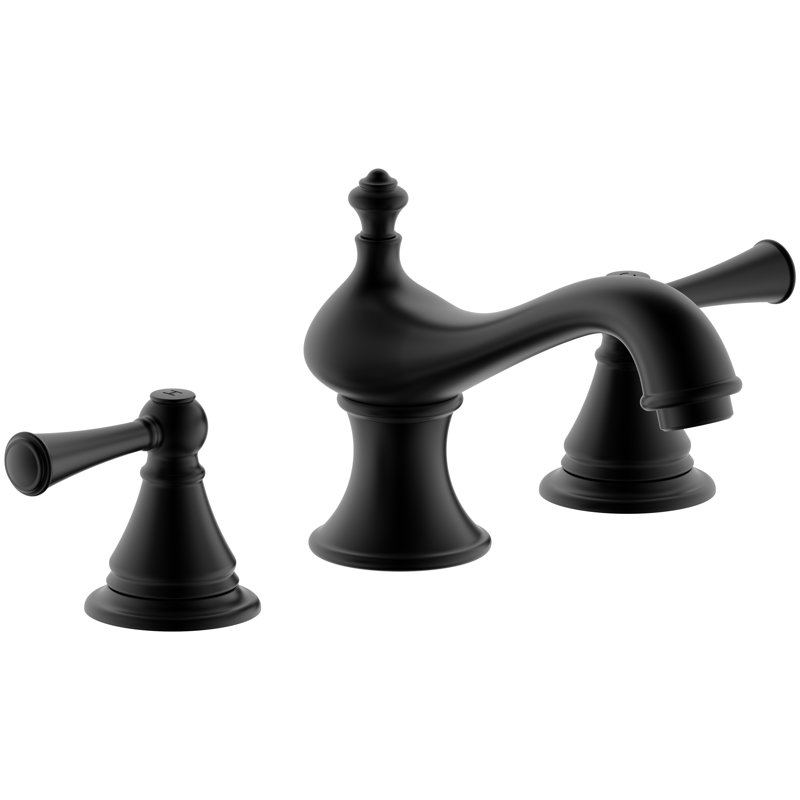 Derengge 8 Inch Widespread Bathroom Faucet With Lift Rod Drain Assembly, Matte Black