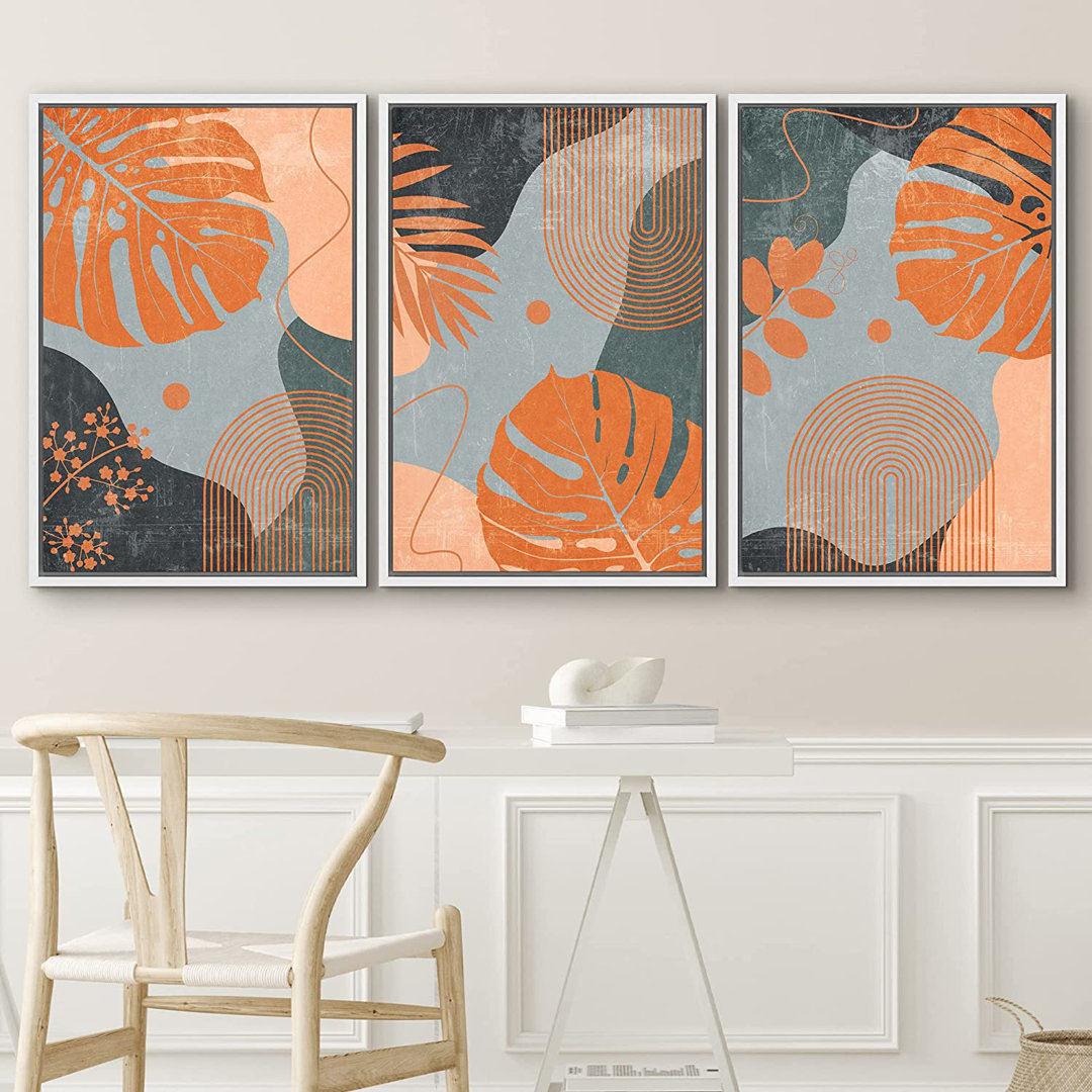 Mid Century Modern Boho 3 Piece Floater Frame Graphic Art on Canvas IDEA4WALL Frame 