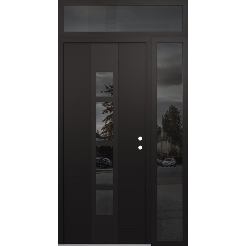 Porte d'entrée pré-suspendue en acier à panneau noir Diamond A10 avec panneau latéral et traverse, L 49,25 po x H 95,69 po