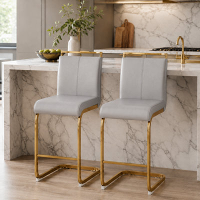 Chatrice 25'' Faux Leather Counter Stool with Metal Frame