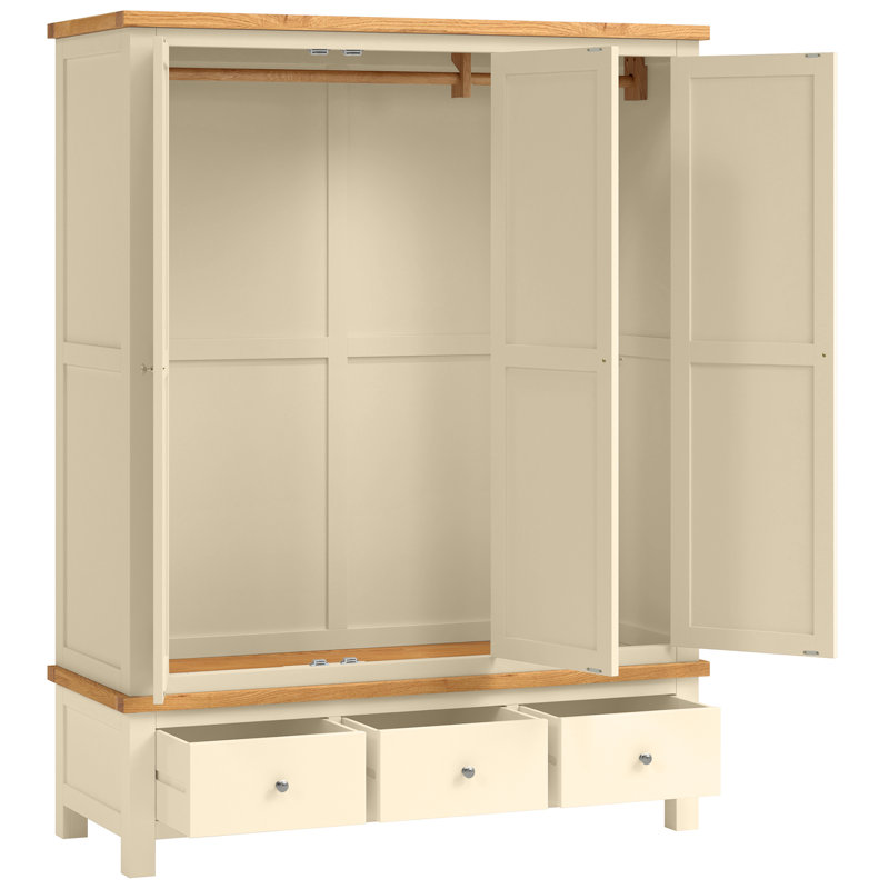 Clower 3 Door Solid Wood Wardrobe