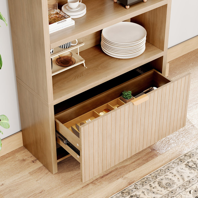 70'' Tall Arched Storage Display Cabinet, Natural