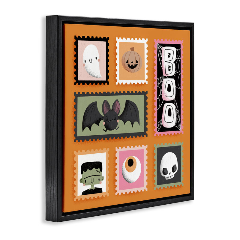 Cadre flottant Spooky Cute Halloween Stamps, design par Sarah Hickman, Cadre flottant noir de jais, H 18 po x l 18 po
