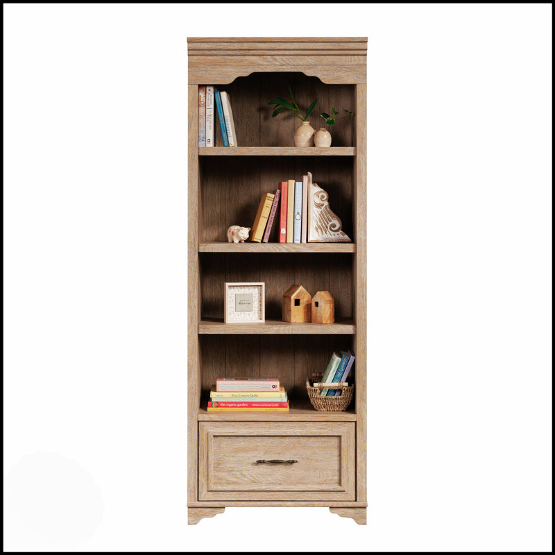 Bibliothèque moderne avec tiroir, tablettes spacieuses et design élégant pour le rangement et la présentation dans n'importe quel espace de vie.
