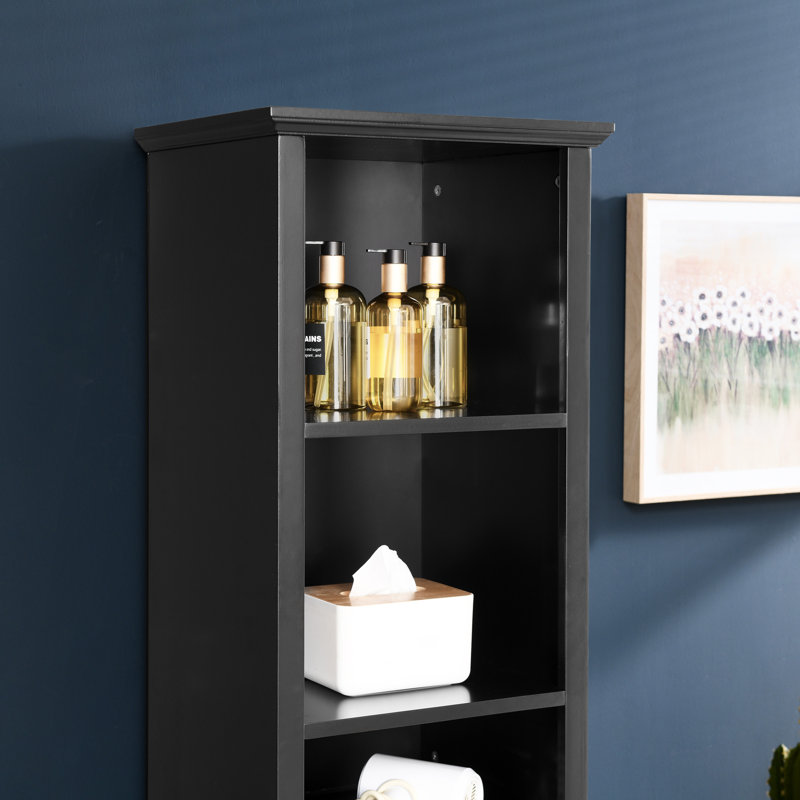 Tall Bathroom Storage Cabinet For Small Space, Floor Standing Cabinet For Living Room Bathroom Home Office Kitchen, 4 Adjustable Shelves & Laundry Hamper, Hidden Clothes Storage Space, White
