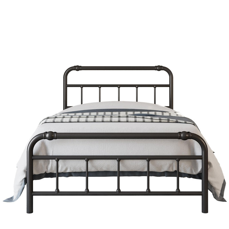 Amylia Anti-Sway Heavy Duty 14” Metal Iron Bed Frame - Noise-Free Platform Bed with Headboard & Footboard, Artistic Steel Pipe Molding, Non-Slip, No Box Spring Needed, Twin Size for Master Bedroom/Shared Space