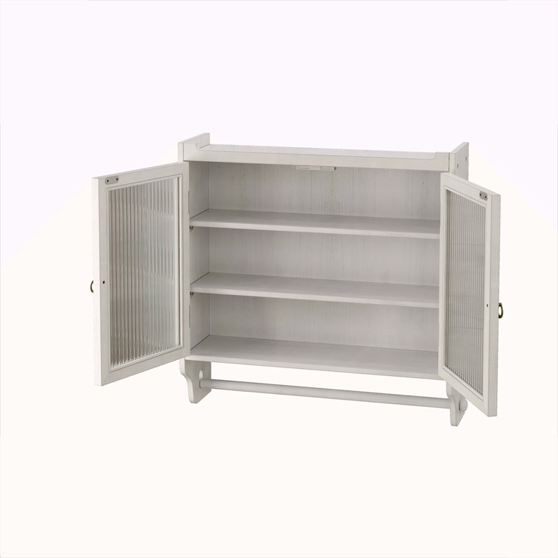 Armoire murale 24,8 po à deux portes avec trois niveaux de rangement et porte-serviettes, pour salle de bain, cuisine, salle à manger