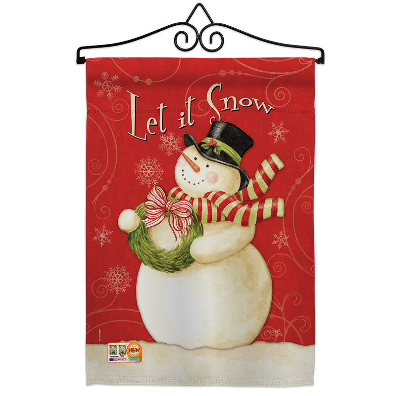 Le bonhomme de neige scarf let it snow-impressions de polyester 2 faces décoratifs 19 x 13 po. ensemble de drapeaux