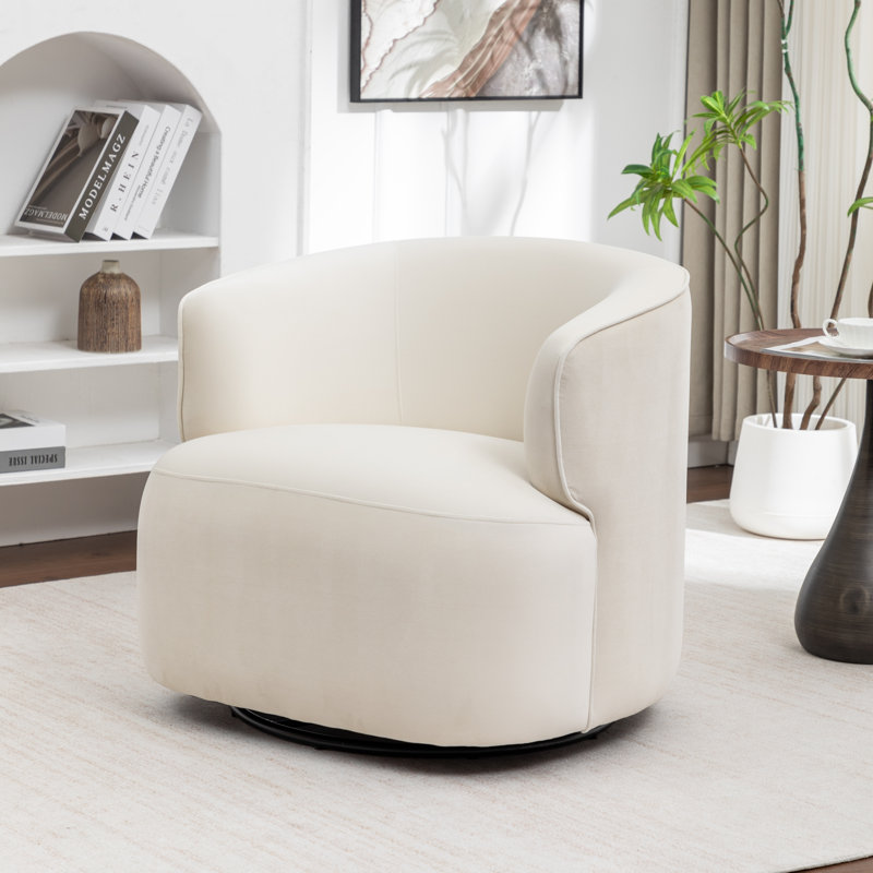 Fauteuil demi-tonneau pivotant rembourré Tybias, Beige