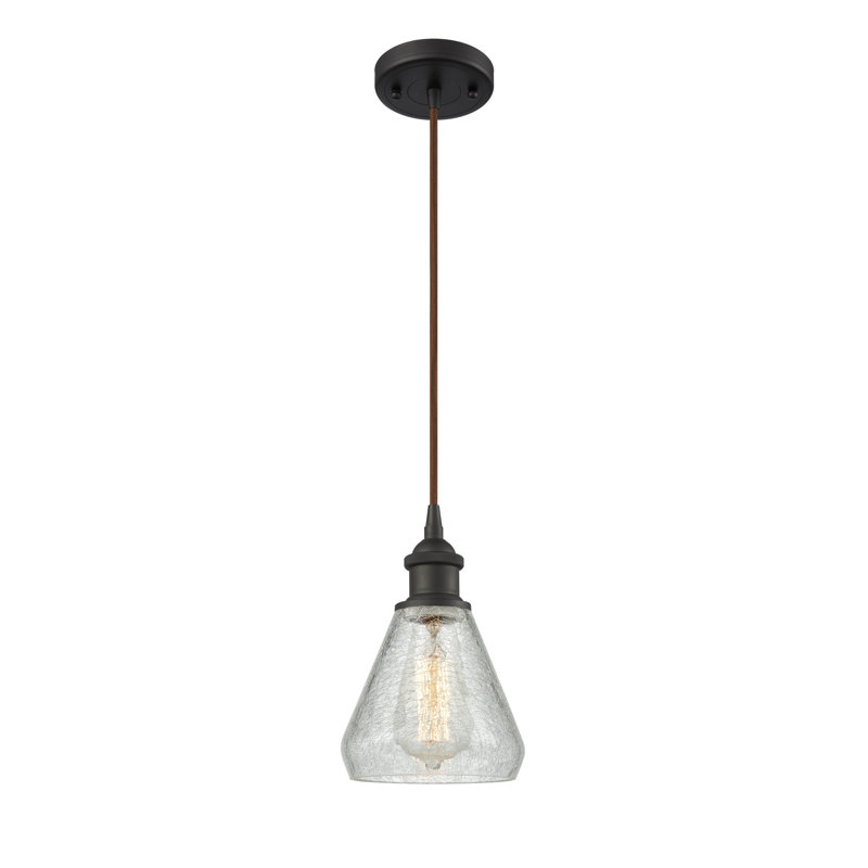 Luminaire suspendu en forme de cloche à 1 lumière Berlin, Transparence craquelée, Ampoule non incluse, Bronze huilé