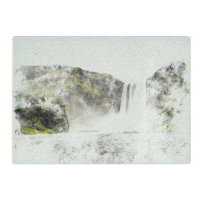 Tempered Glass Waterfall in Selfoss Iceland Watercolour Chopping Board