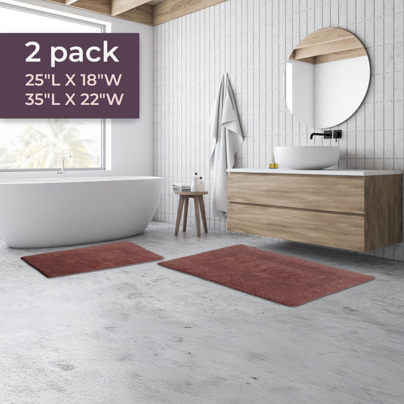 Lavish Home 2PC Bathroom Rugs - 2575 GSM Reversible Cotton Bathroom Mat Set-Machine Washable Bath Mats for Bathroom, Kitchen, Laundry Room (Chocolate)