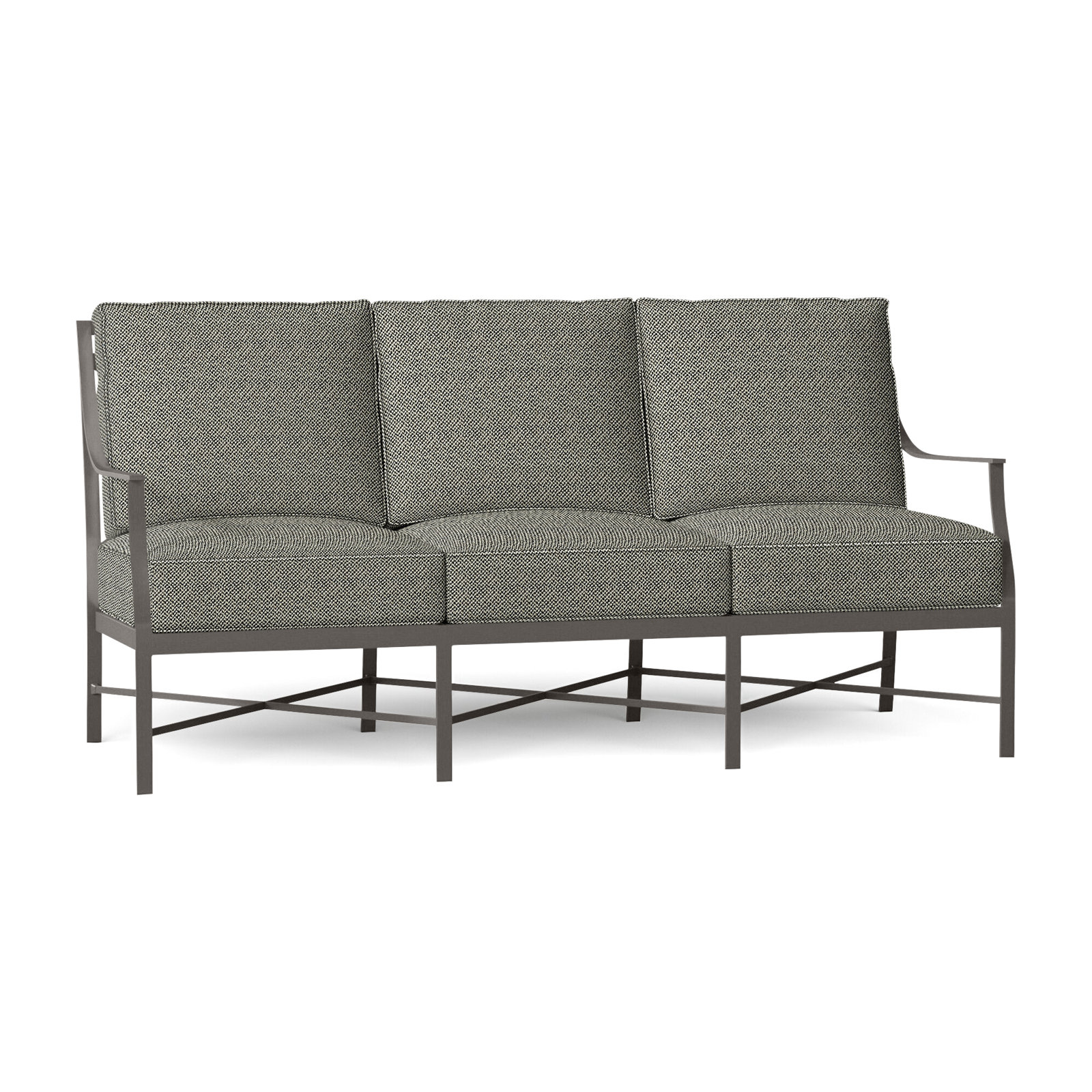 Monaco Wrought Aluminum Sloping Arms Outdoor Sofa, Intermix Bark, Slate Gray, Welt