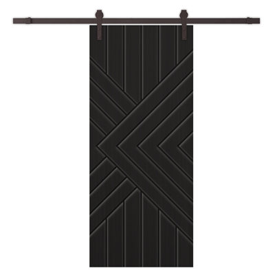 Panelled Manufactured Wood and Metal Barn Door with Installation Hardware Kit